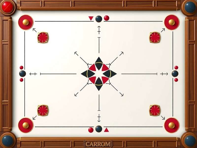 Advanced carrom strategy showing piece positioning
